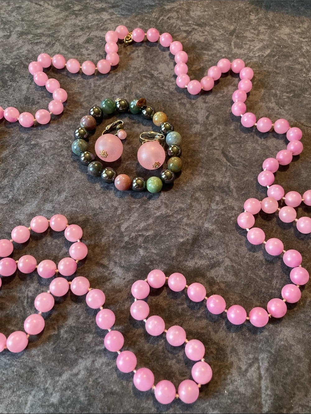Boho Pink Beaded Necklace and Matching Earrings + Beaded Bracelet